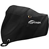 Toptrek Motorradabdeckung mit Nahtband Motorrad Abdeckplane XXXL 210D Oxford Stoff Motorradplane Wasserdicht Atmungsaktiv Outdoor Motorradgarage Schwarz(265 * 105 * 133 cm)