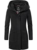 MARIKOO Damen Wollmantel Warmer Trenchcoat mit Kapuze Maikoo Schwarz Gr. M