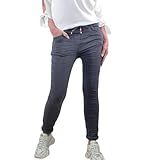 Jewelly Damen Jogger | Lange Jeans Hose aus weichem Sweat Denim| Schlupfhose aus Sweat Stoff | Athleisure Pants (DE/NL/SE/PL, Alphanumerisch, M, Regular, Regular, Grau)