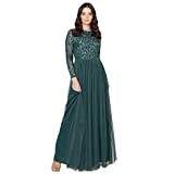 Maya Deluxe Damen Women's for Wedding Guest Plus Size Large Rich High Waist Sequins Long Sleeve Prom Evening Bridesmaid Dress, Emerald, 36 EU