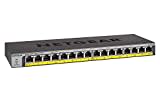 NETGEAR GS116LP PoE Switch 16 Port Gigabit Ethernet LAN Switch mit 16x PoE+ 76W (Plug-and-Play Netzwerk Switch PoE 16 Ports, lüfterlos, 19 Zoll Rack-Montage, ProSAFE Lifetime-Garantie), Schwarz