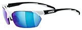 uvex sportstyle 114 - Outdoorbrille für Damen und Herren - verspiegelt - inkl. Wechselscheiben in den Filterkategorien 0, 1 und 3 - white black matt/blue - one size