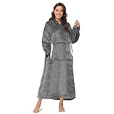 Sendowtek Übergroße Hoodie Decke Damen Oversized, Sherpa Deckenpulli Weich Super Warme Komfortable Pullover Decke mit ärmeln und Kapuze für Damen Männer Unisex (Lang, Grau)