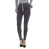 Ital Design Damen Stretch Used-Look KNÖPFE Jeans Laulia Gr. S/36 Grau