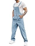 Runcati Herren Denim Latzhose Jeans Arbeitshose Sommer Streetwear Jeanshose Casual Verstellbare Träger Jumpsuit Blau, XL