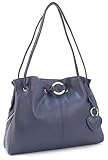 Gigi - Damen Leder Schultertasche - Handtasche Mittelgroß mit Viele Fächer - Shopper mit Herz Schlüsselring - OTHELLO 4323 - Marine Blau