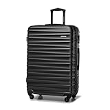 WITTCHEN Reisekoffer Groß Rollkoffer Trolley Großer Koffer Check-In Gepäck Hartschale aus ABS mit 4 Spinner-Rollen Zahlenschloss Teleskopgriff Groove Line Größe L schwarz