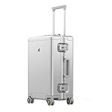 LEVEL8 Koffer, Aluminium Handgepäck Koffer Trolley Reisekoffer Cabin Trolley Hartschalen Mit Doppelte TSA Schloss Koffer Aluminium Reißverschlussloses Gepäck(55cm,35L,Silber)