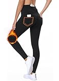 BAYGE Damen Thermo Leggings Winter Fleece Gefüttert Hight Waist Wasserdicht Blickdicht Slim Fit Jeggings Yogahose Wanderhose Sporthose Strumpfhose Sweathose mit Taschen, Schwarz, M