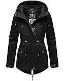 MARIKOO Damen warme Winterjacke mit kuscheliger Verstellbarer Kapuze Manolya Black with Black fur Gr. L