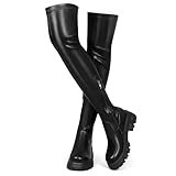 CouieCuies Schwarze Over knee Stiefel for Damen Platform Thigh High Stiefel Comfortable Stretch Stiefel 37.5