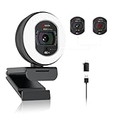 Angetube Webcam 4K mit Licht – Streaming-Kamera für PC mit Dual-AI-Rauschunterdrückungs-Mikrofon, Auto-Fokus und eingebautem Sichtschutz. USB 1080P 60FPS Webcam für Laptop und Mac