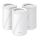 TP-Link Deco BE65 Wi-Fi 7 Mesh WLAN Set(3 Pack), Tri-Band 5760 Mbit/s (6 GHz) + 2880 Mbit/s (5 GHz) + 574 Mbit/s (2,4 GHz), 6 Streams, 4× 2,5G Ports, 1× USB 3.0