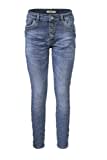 Jewelly by Lexxury Jewelly Damen Stretch Jeans Five-Pocket im Crash-Look | Boyfriend Hose mit sichtbarer Knopfleiste| (XS/34, Denim-blau)