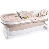 HelloBath® Faltbare Badewanne für Erwachsene XL, 148x63x52cm – Mit Badekissen, Aufbewahrungshülle, Badelampe und Massagerollen– Erwachsene Mobile Badewanne | Badewanne für Dusche & Outdoor (Sand)