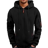 Hoodie Herren Oversize Winter Dicke Kapuzenpulli Casual Sweatshirt 2024 Winter Pulli Hip Hop Outdoor Kapuzenpullover Personalisierte Hoodie Langarm Pullover mit Taschen Kordelzug(Black,XL)