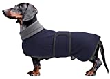 MOREZI Winterhundejacke mit wattiertem Flusenfutter, verstellbarem Klettknopf und hochklappbarem Stehkragen. Sehr gut geeignet für Dackel und kleine und mittelgroße Jagdhunde-Navy-L