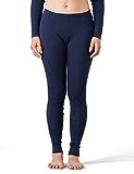 LAPASA Damen 100% Merinowolle Leggings, Premium Merino Wolle Thermo Unterhosen, warm und atmungsaktiv Thermounterwäsche Unterteile (L49), Navy blau, L