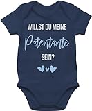 Baby Body Junge Mädchen - Willst du meine Patentante sein? Babyblau - 3/6 Monate - Navy Blau - godi sein babysachen jungen taufpatin werden patin frage strampler geschenk weihnachten partentante