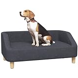 PawHut Hundesofa, Haustiersofa Katzensofa Hundebett für mittelgroße und große Hunde, Hundecouch mit Erhöhtem Design, Hundesessel mit Holzbeine, Dunkelgrau, 95 x 63 x 39 cm