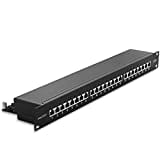 deleyCON CAT 6a Patchpanel Verteilerfeld 24 Port - Desktop 19" Zoll Rackeinbau Servermontage RJ45 Geschirmt - TIA568A TIA568B - Schwarz