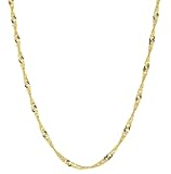 PRINS JEWELS 14 Karat / 585 Gold Singapur Kette Licht Zweiseitig Diamantiert Unisex, Länge Wählbar (55)