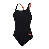 Speedo Flex Band Badeanzug mit integriertem Schwimm-BH Fitnessschwimmen Training für Damen, Schwarz/Sirenenrot, 36