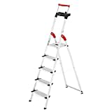 Hailo L85 ComfortLine Alu-Sicherheits-Stehleiter | 5 XXL-Stufen belastbar bis 150 kg | Tiefe Standfläche & Haltegriff |Stehleiter mit Ablage | Aluleiter Made in Germany | Leiter rostfrei | Silber