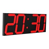 CHKOSDA LED Uhr Digitale Uhr Große Wanduhr mit 18-Zoll-LED-Anzeige, Countdown-Uhr mit 8 einstellbaren Helligkeiten, 16 Alarm einstellen, 12/24-Stunden-Anzeige, Temperatur- und Kalenderanzeige(Rot)