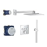 GROHE Grohtherm SmartControl - Duschsystem-Set inkl. Unterputz-Thermostat (einfache Montage, Wellness-Duscherlebnis, intuitive Bedienung), eckig, chrom, 34706000