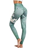 HAPYWER Yoga Leggings Damen High Waist Yogahose Bunt Gym Sport Leggings Tummy Control Running Workout - Stretch Kompressionshose mit Aufdruck für Frauen(Lotos Grün,M)