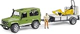 bruder 02593 - Land Rover Defender Station Wagon mit Einachsanhänger, JCB Mikrobagger 8010 Cts, Bauarbeiter - 1:16 Pick-up Geländewagen Jeep Fahrzeug Bagger Baufahrzeug bworld Arbeiter Spielzeugfigur