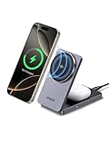 UGREEN MagFlow Qi2 zertifizierte 15W iPhone Ladestation, 2 in 1 magnetische Ladestation kompatibel mit MagSafe, faltbares Wireless Charger für iPhone 16/15/14/13/12, AirPods 2/3, mit 1M Kabel