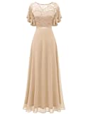 DRESSTELLS Damen Langes Festliches Abendkleid Kleider für Hochzeitsgäste Cocktailkleid Champagne L