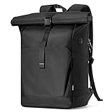 Inateck 25L-30L RollTop Rucksack Herren Damen 17 Zoll Laptop Rucksack Schwarz Fahrradrucksack Tagesrucksack mit separatem Schuhfach, Schulrucksack für Uni/Pendeln/Freizeit/Arbeit/Sport/Reisen