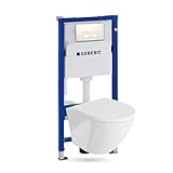 Duofix Basic Vorwandelement + Wand Tiefspül WC Sofi Weiß Spülrandlos + Bedienplatte Delta 25 | Weißer Knopf | Komplettset | Unterputz Spülkasten | Toilette Komplett Sett