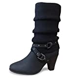 Queentina Damen Stiefel Strick Stiefeletten mit Absatz - Boots Strickschaft High Heels Reißverschluss - Outdoor Schuhe Winter - ST62 Schwarz Größe 37