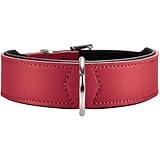 HUNTER BASIC Hundehalsband, beschichtetes Spaltleder, Kunstleder, schlicht, robust, witterungsbeständig, 55 (M), rot