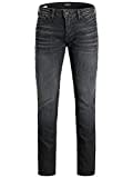 Herren Jack & Jones Jeans Slim Fit Flat Front JJITIM JJORIGINAL Denim Stretch Hose mit Knöpfen, Farben:Dunkelgrau, Größe Jeans:33W / 30L