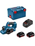 Bosch Professional 06015A0304 GHO 18 V-LI Akku-Hobel, 2 x 5,0 Ah Akku, Schnellladegerät, L-Boxx, 18 V