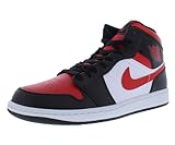 Nike Air Jordan 1 Mid Basketballschuhe für Herren, Schwarz/Feuerrot/Weiß, 46 EU