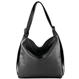 modamoda de - T192 - ital. Damen Rucksacktasche 2in1 aus Leder, Farbe:Schwarz