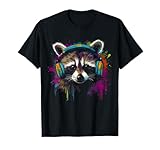 Waschbär Musik Kopfhörer Bunt - Tier Motiv Kunst Waschbär T-Shirt