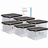 Novaliv 6x Aufbewahrungsboxen mit Deckel 27L Anthrazit Nestbar stapelbare Storage boxes mit Clipverschluss Kunststoffbox BPA-frei 46,5x36,5x24 cm