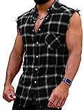 Herren Checkshirt Sleeveless Hemd Kariert Ärmellose Hemden Regular fit Flanellhemd Männer Sommer Baumwollhemd T-Shirt Tank Tops Freizeithemd