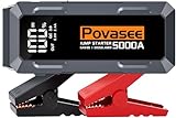 Povasee Starthilfe Powerbank, 5000A Starthilfe (bis zu Alle Benzin/10L Diesel) mit 3 Zoll LCD-Display, Starthilfe Auto mit Zwei USB-Ausgängen, Starthilfekabel und LED, Jump Starter für 12V Fahrzeuge