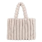 TIAASTAP Plüsch Handtasche für Damen Puffy Tote Bag Einfarbig Shopper Tasche Groß Umhängetasche Winter Große Warme Schultertasche Puffer Bag Hobo Bag Henkeltasche Handbags for Women