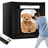 Fotobox, OMBAR Fotostudio Lichtbox, 80x80x80cm Dimmbare 210pcs LED Beleuchtung Lichtzelt 5600K mit 3 Hintergründe (Weiß, Schwarz, Orange) für Professionelle Fotografie