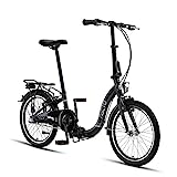 PACTO Seven - Hollandrad Hochwertiges Klappfahrrad 27cm Aluminiumrahmen Bike 20 Zoll Aluminiumräder Bicycle, 3 Speed Shimano Gänge Faltrad Klapprad Fahrrad Klappfahrrad Für Erwachsene Schwarz