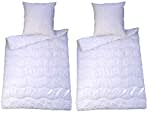 Bettenset 2X Bettdecke und 2X Kopfkissen = 4 teiliges Set Premium Weiss Allergiker Steppbett Steppbettdecke Bettwäsche 2X 135x200 cm & Kopfkissen 2X 80x80 cm Bezug 100% Polyester